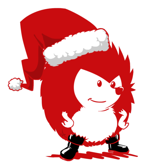 Le hérisson FNEUH porte un bonnet de Noël regardant vers la droite